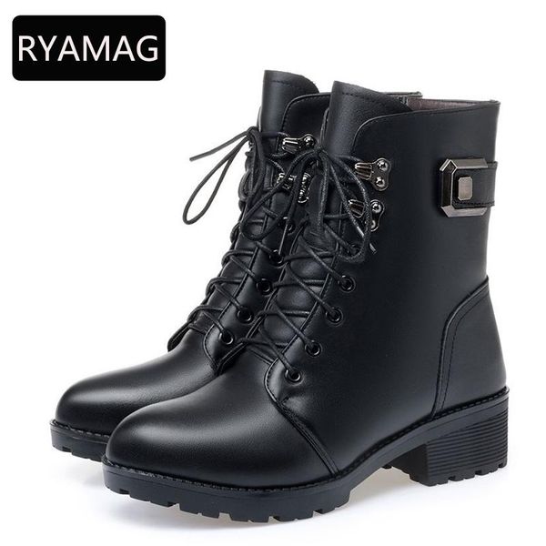 

boots ryamag snow thick heel velvet martn women's non-slip short artificial soft leather mother shoes, Black