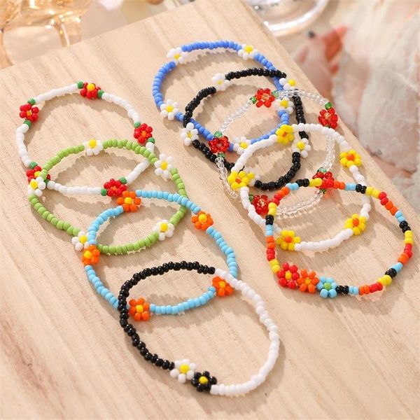 

beaded, strands fashion multicolor flowers beads bracelets for women girls bohemian seed beaded bangles female charm jewelry gifts, Black