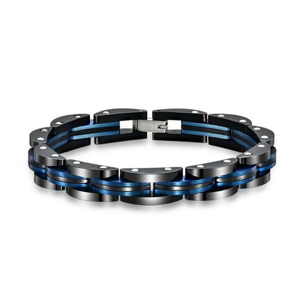 

link, chain 2021 israeli jewelry stainless steel personality men's black blue contrast layer motorcycle 10mm link bracelet