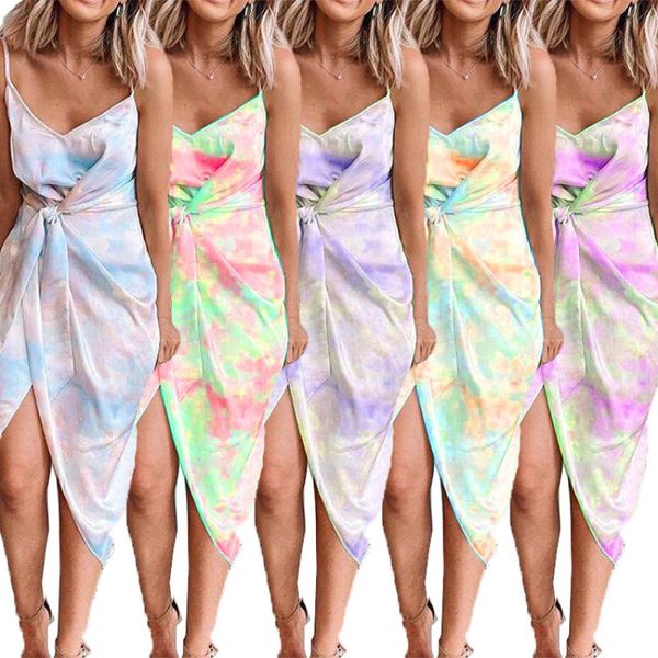 

women fashion printed deep v button stitched short sleeve split dress, Black;gray