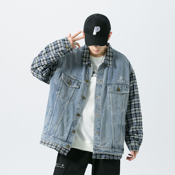 

men's jackets fake men two denim jackets and shredded plaid man's sleeve streetwear designer m-5xl oversized outerwear juby, Black;brown