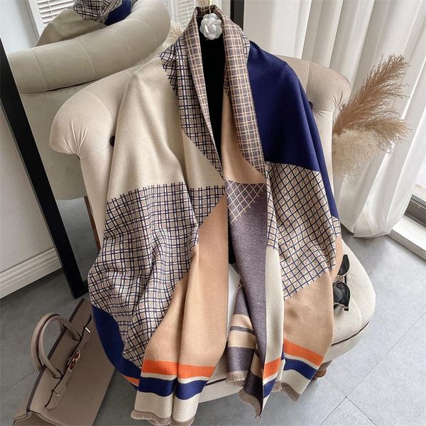 

scarves 2021 winter scarf lady cashmere pashmina shawls wraps female blanket stoles print thick warm women style feature material, Blue;gray