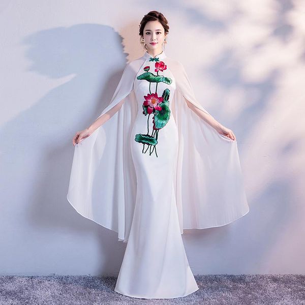 

casual dresses lady floor-length party dress chinese style womens mermaid evening cheongsam elegant banquet long qipao slim gown vestidos s-, Black;gray