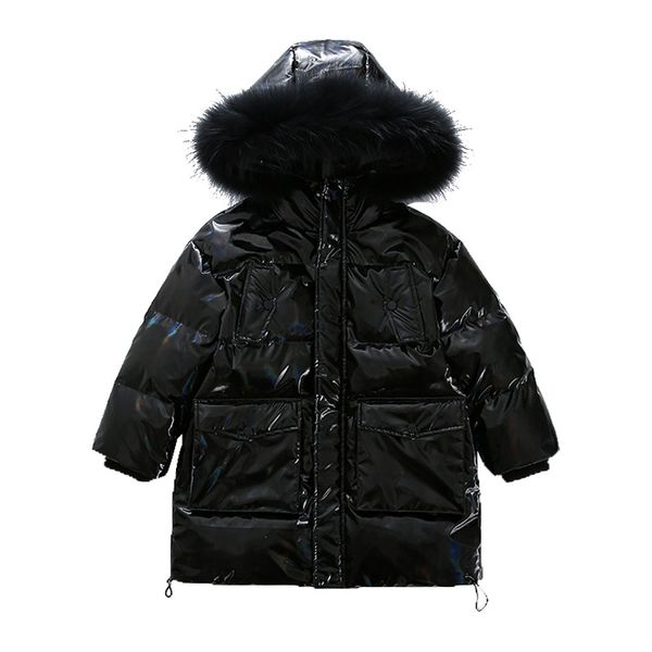 

children's down jacket 2020 new korean girl long section big fur collar bright face down jacket children's clothing cotton jacket, Blue;gray