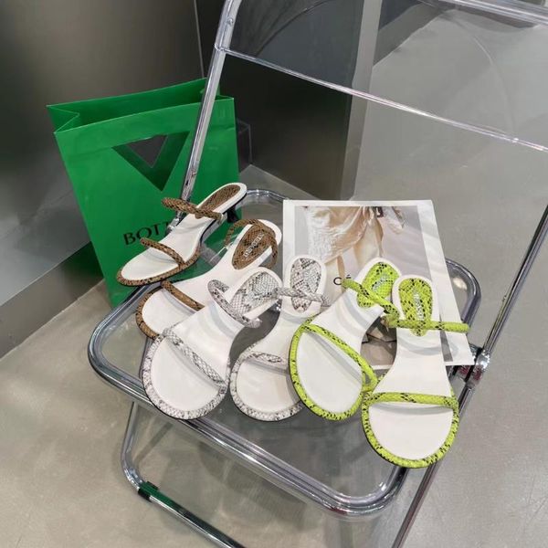 

slippers fashion women sandals round toe narrow band thin mid heels snake printed ladies mules shoes woman 35-39, Black