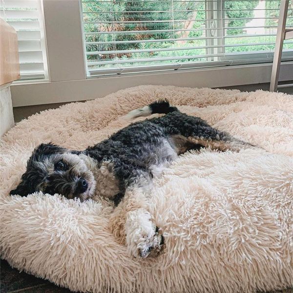

kennels & pens dog bed soft fluffy cat beds long plush dounts calming hondenmand pet kennel house cushion for small large / cats