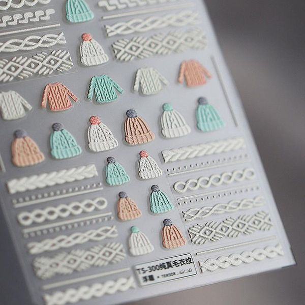 

nail art kits 3d water slide decals acrylic sticker winter sweater design decoration engraved back gule manicure tips tool