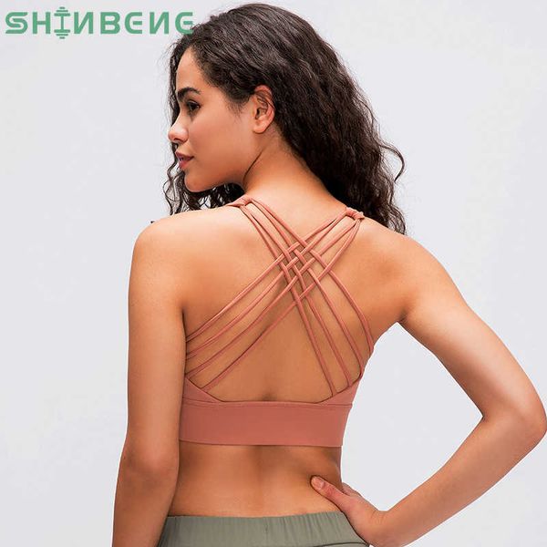 

shinbene shockproof cross straps running gym sport bras women widen hem push up workout fitness yoga crop brassiere 211015, Red;black