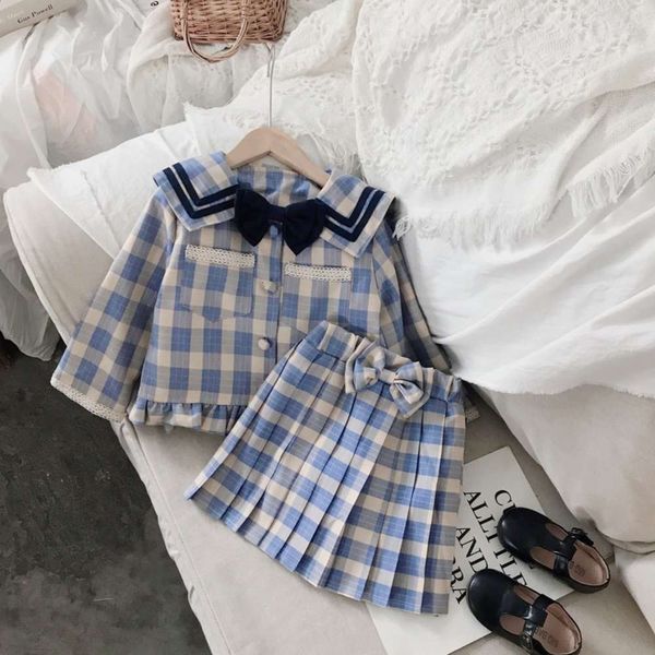 

spring girls children's jk uniform lovely 2021 academy style two piece set, White