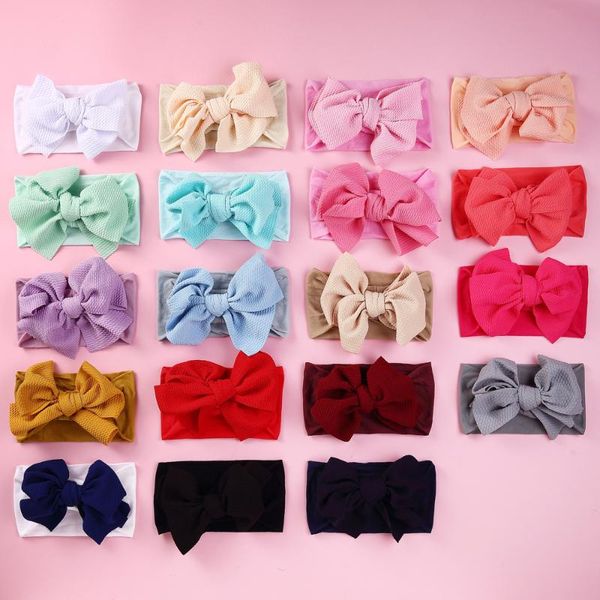 

hair accessories 19pc baby infant toddler girls nylon headband cute soft bow headwraps born solid headwear wholesale turban, Slivery;white