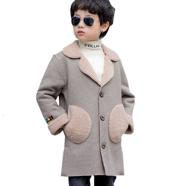 

2021 new long style coats outerwear 4 to 13 years european children clothes turn down collar boys wool mixtures jackets oy70, Blue;gray