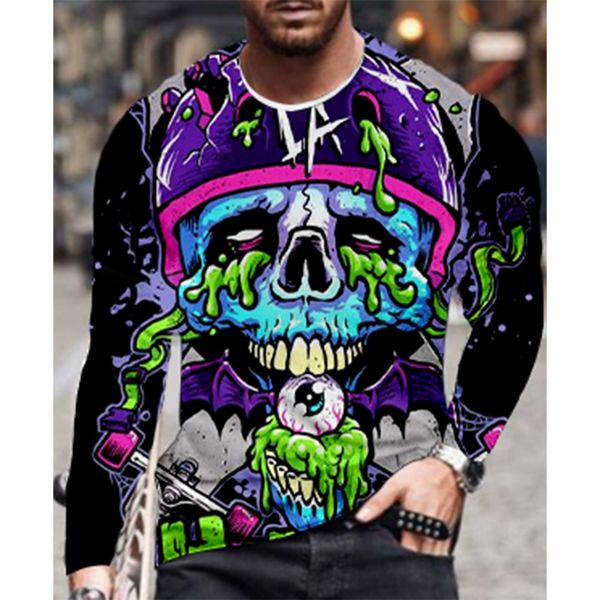 

skull pattern mens 3d printing t-shirt visual impact party round neck long sleeve designer plus size printing daily top, White;black