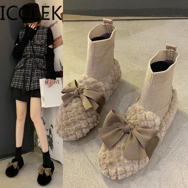 

boots women's winter warm snow ankle women ladies girls thick plush flock wool shoes, Black