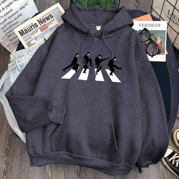 

monty python ministry of dumbwalk printed men's polar casual hoodie vintage loose hoodie, Black