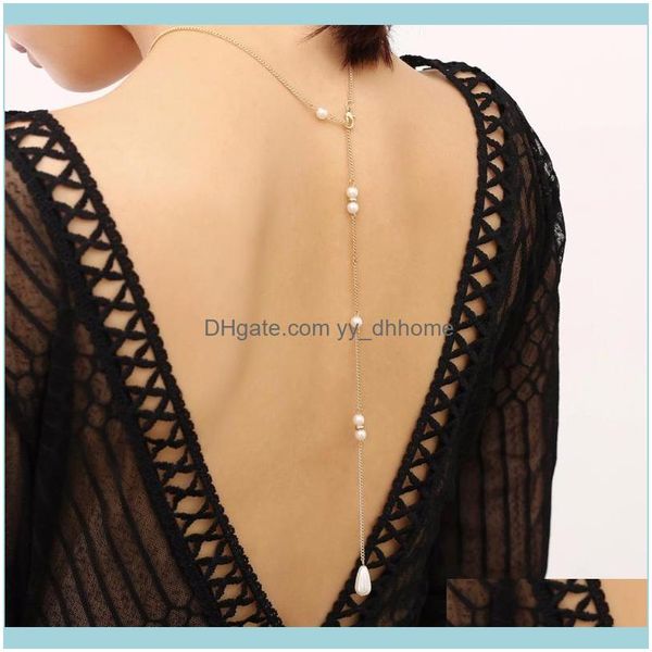 

necklaces & pendants jewelrylady gold and sier beach party bikini pearl crystal necklace wedding dress summer back wholesale jewelry chains, Silver