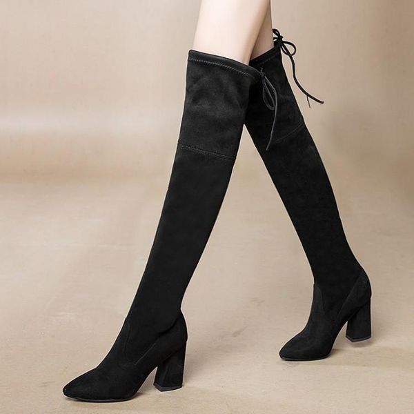 

boots oversized 11 12 thigh high knee over the women ladies boots shoes woman winter, Black