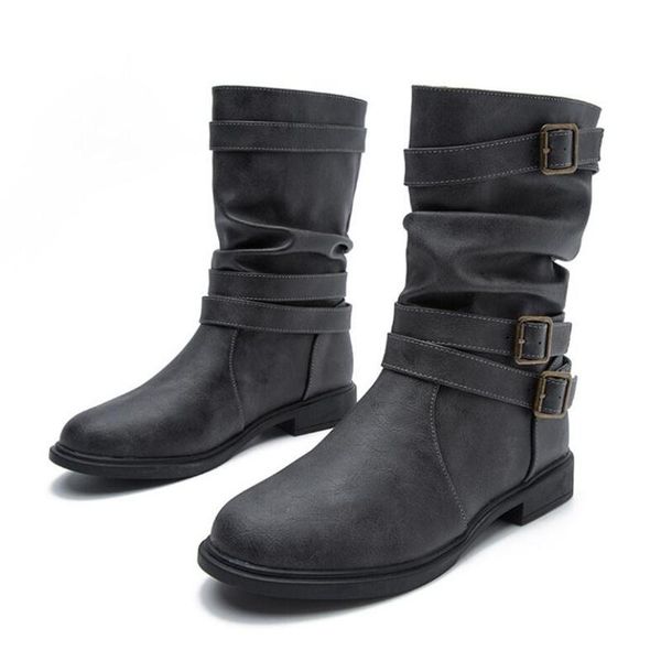 

boots female autumn mid-calf british style all-match flat bottom short knight botas zapatos de mujer a8053-1, Black