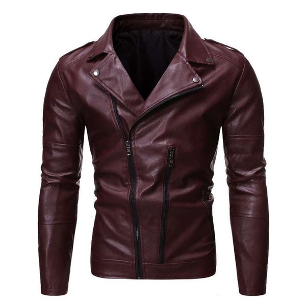 

autumn and winter 2019 new men's oblique zipper lapel slim high-end pu motorcycle leather coatwinter, Black;brown