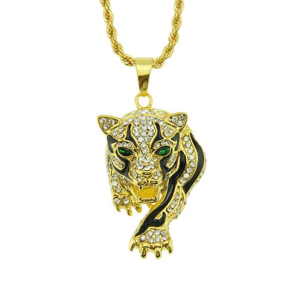 

pendant necklaces trendy tiger shape necklace men's fashion metal bohemian crystal inlaid accessories party jewelry, Silver