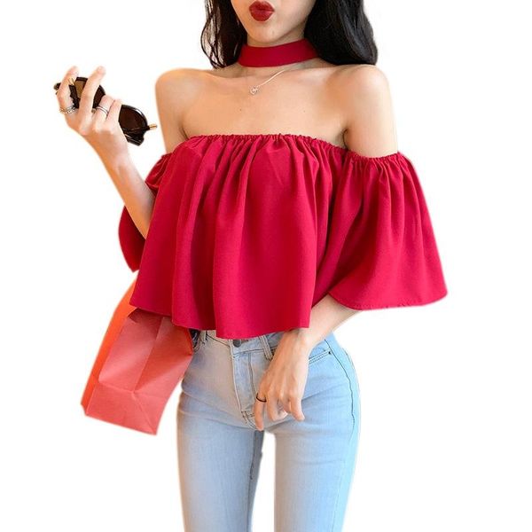 

women's t-shirt women strapless neckline slimming halter  t-shirts, White