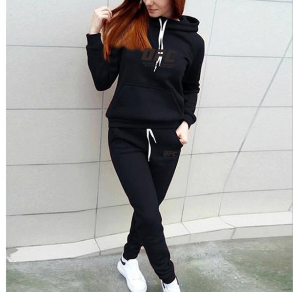 

autumn and winter clothing women's tracksuits sweater fleece pants suit temperament commuter gray casual letters long-sleeved hooded co