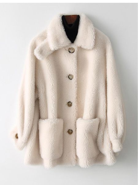 

women's fur & faux women winter jacket lamb womens and blouses clothing plus size real sheep coat abrigo mujer korean, Black