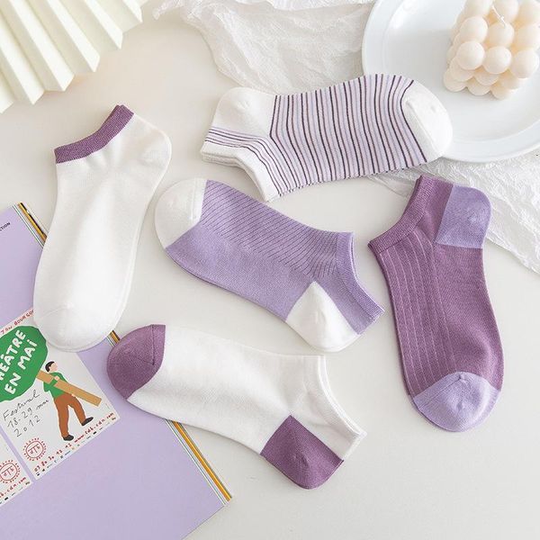 

socks & hosiery sp&city summer thin women's fashion purple-white match children's cotton comfortable clothing for girl ankle, Black;white