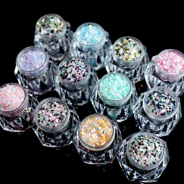 

nail glitter 50g/pack gradient iridescent sequins 8 colors mixed hexagon colorful chunky symphony light laser shiny flakes k-s09, Silver;gold