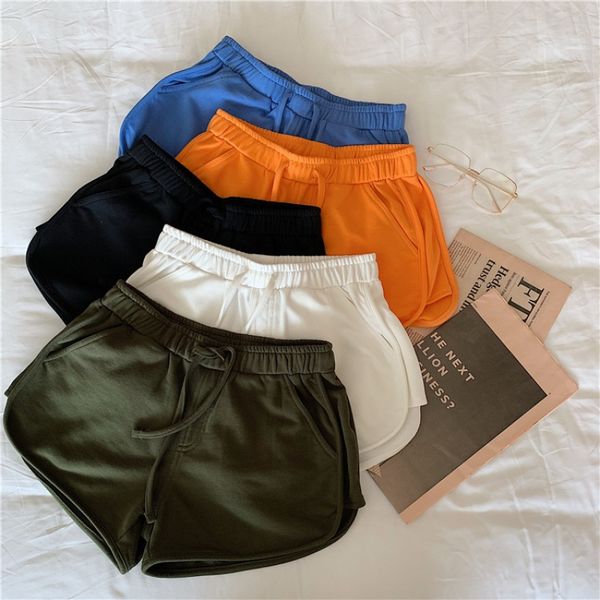 

2021 spring and summer new high waist slim sports pants solid color student versatile casual women's fashion shorts, White;black