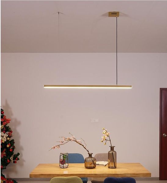 

pendant lamps modern nordic simple creative personality designer led strip lamp all copper dining room study living chandelier