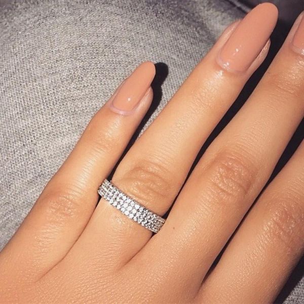 

cluster rings huitan 3 row paved stones women ring semicycle bling zircon crystal simple style bridal party fashion jewelry, Golden;silver