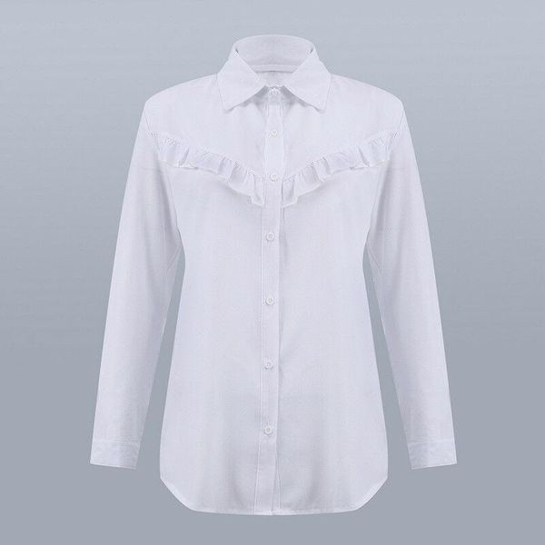 

women's blouses & shirts fashion women ruffles long sleeve white blouse ladies casual plain work shirt chemise stylish female