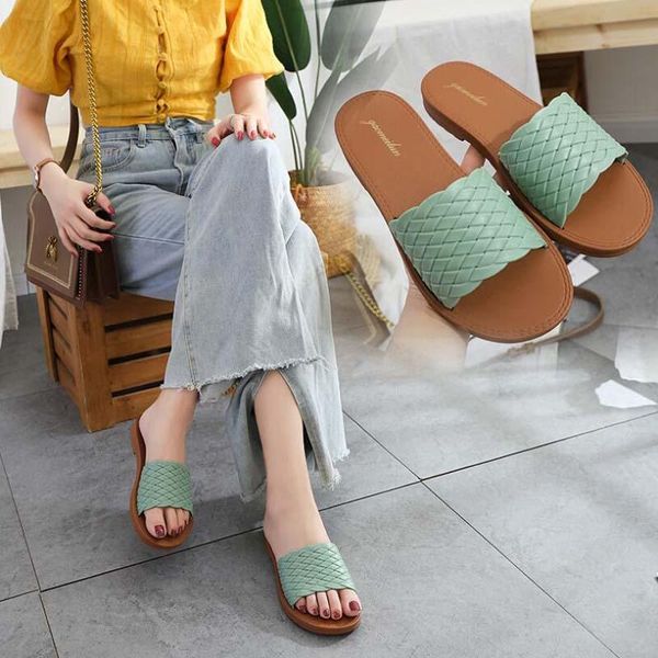 

2021 fashion handmade weave slippers toe women slipper casual flat shoes summer sandals ladies mules slides, Black
