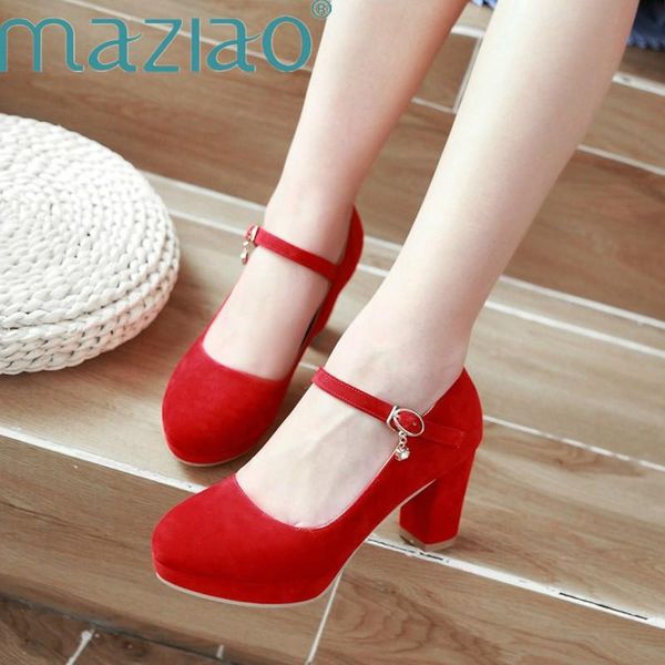 

dress shoes plus size 33-43 fashion women mary jane ladies high heels party wedding thick heel pumps lady footwear casual maziao, Black