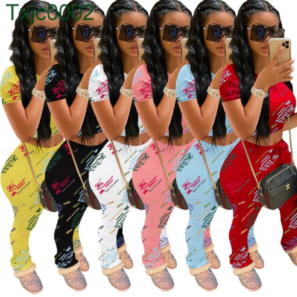 

6 colors selling 2021 new women fashion summer leisure two-piece sets printing short sleeve pants sportswear slim suit, Gray