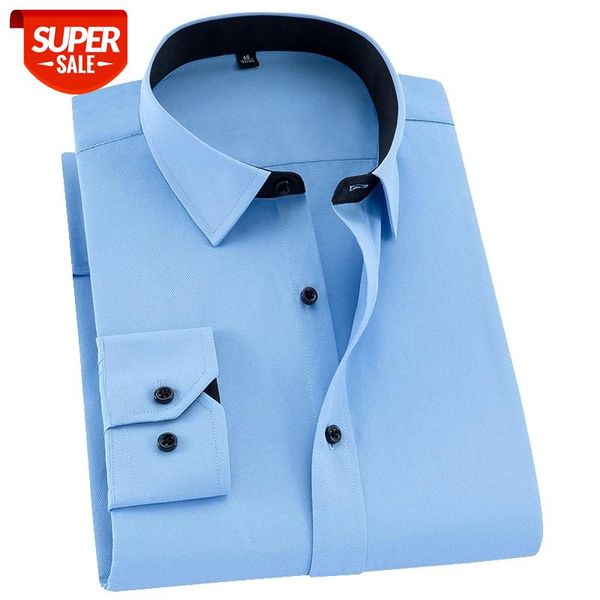 

patchwork square collar long sleeve black button slim fit easy care quality twill /plain solid business men dress shirts #za6g, White;black