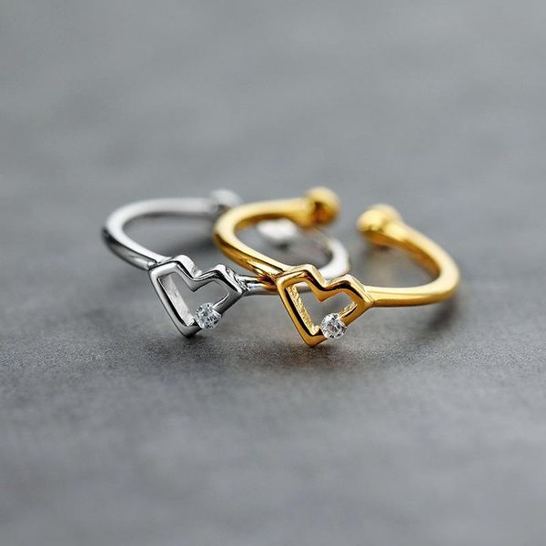 

wedding rings heart-shaped hollowed out zircon ring gold/silver color opening adjustable bridal engagement party jewelry, Slivery;golden