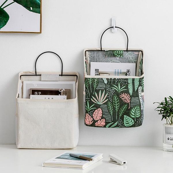 

storage bags 2021 cotton linen wall-mounted bag wall hanging bedside organizer book magazine mobile phone holder