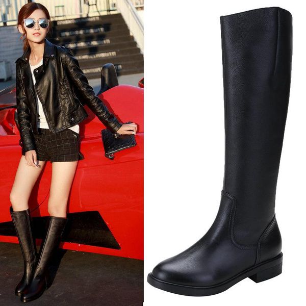 

boots woman cowhide high locomotive comfortable knight genuine leather will code, Black