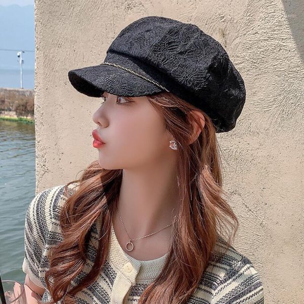 

berets women 8 panel octagonal hat visor peaked cap sboy beret flat gatsby cabbie ladies british lace classic painter hats, Blue;gray