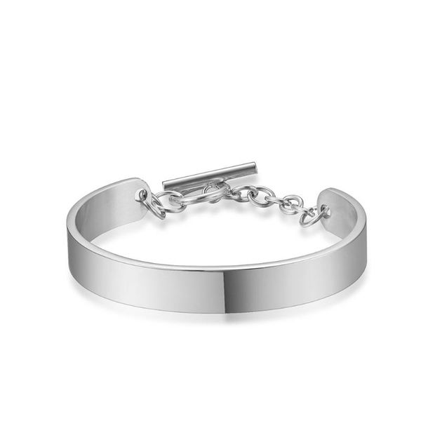 

bangle 10mm t-shaped buckle smooth bracelet men and women titanium steel, Black