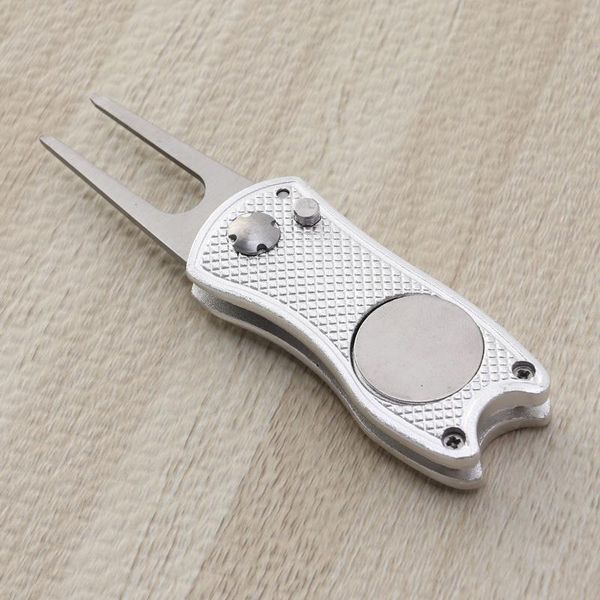 

golf training aids stainless steel foldable divot repair tool marker pitch fork putting green kit golfer accessory (blue)