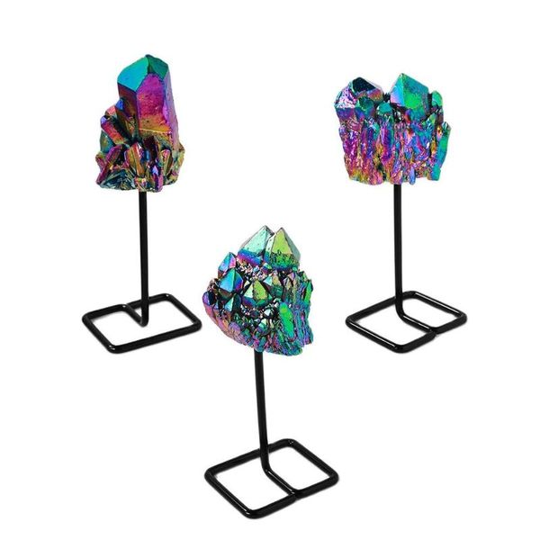 

decorative objects & figurines natural electroplated rainbow clusters stone clear quartz crystal wand colorful ineral specimen healing home