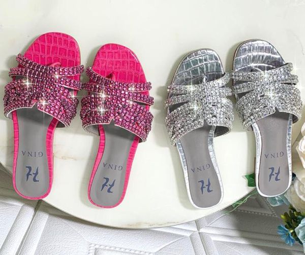

brand new women's slipper sandal shoes gina ladies flats heels sandal shoes with diamond, Black