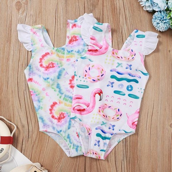 

one-pieces 0-3y infant kids baby girl ruffles sleeve bow print swimwear beachwear one pieces bathing suit, Black