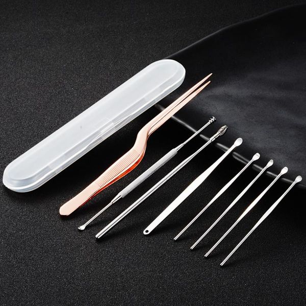 

nail art kits 9pcs/set ear wax pickers kit stainless steel earpick remover curette pick cleaner cleaning spoon clean tool