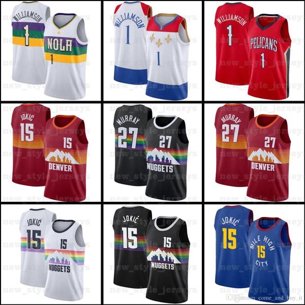 

ncaa duke 1 zion 15 nikola williamson murray jokic 27 jamal a3 denver nuggets new orleans pelicans men basketball jerseys, Black;red