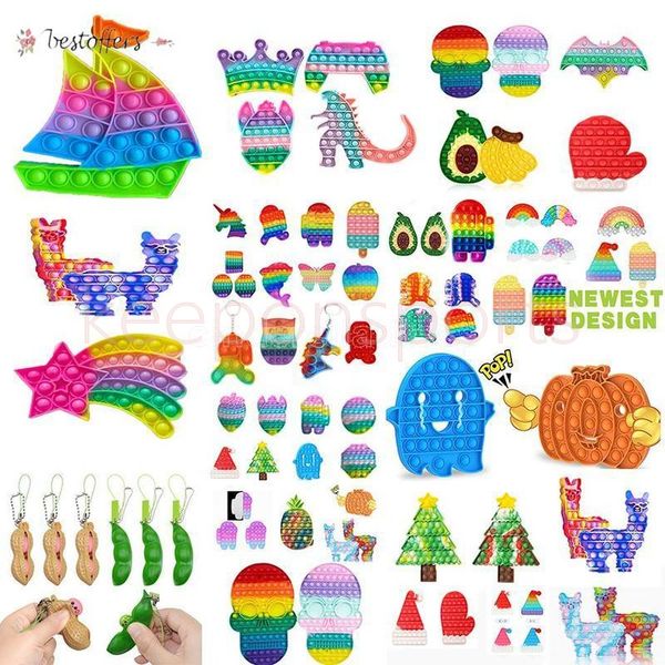 

dhl halloween pumpkin fidget toys pendant keychain push rainbow deskpuzzle sensory bubbles board decompression toy anti stress xxc299