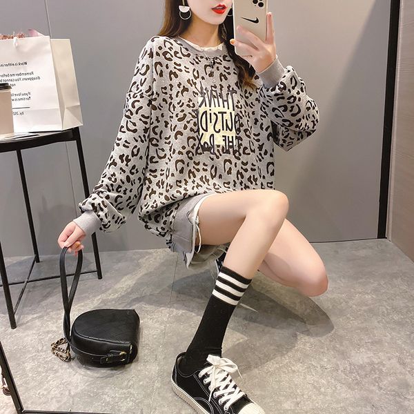 

womans fashion hoodies sherpa ladies leopard stitching o-neck pullover sweatshirts womens long sleeve wear 2022 spring arrival, Black