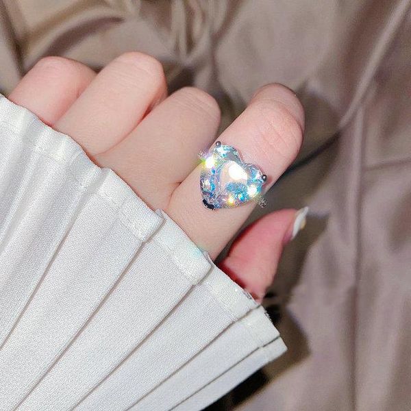 

cluster rings big heart zircon stone for women cute wedding engagement fashion jewelry 2021, Golden;silver